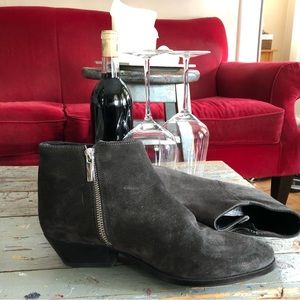 Grey suede leather Thursday ankle boots